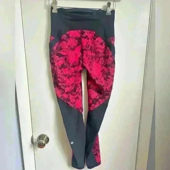 Lululemon Athletica Train Times Fast Pace 25” Leggings Carminetrue Red Black - Picture 8 of 10